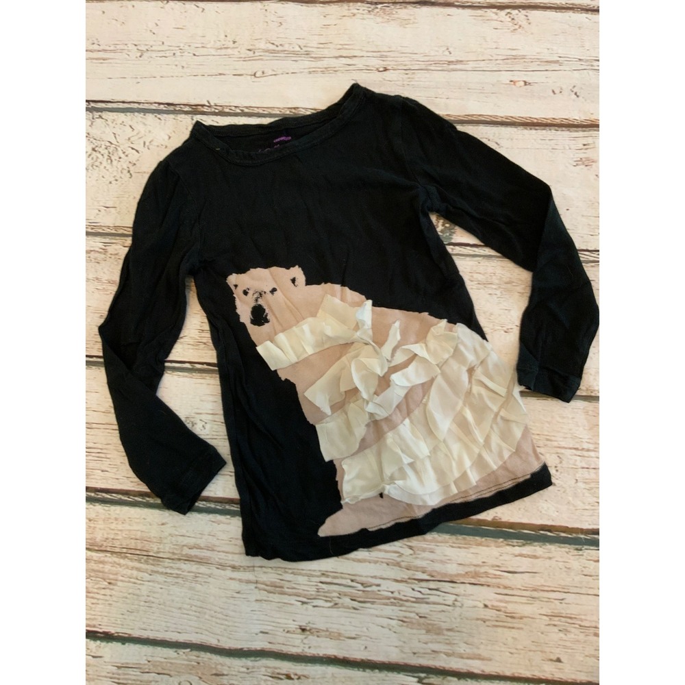 Crewcuts J.Crew Girls Black Polar Bear Ruffle Collectible T LS Shirt 4-5